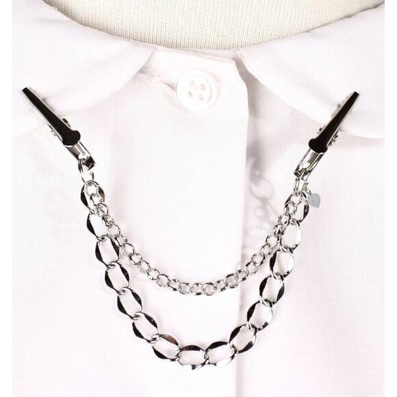 Silver Double Chain Sweater Guard Cardigan Collar Clip in Organza Bag - Hey Viv - Picture 4 of 5
